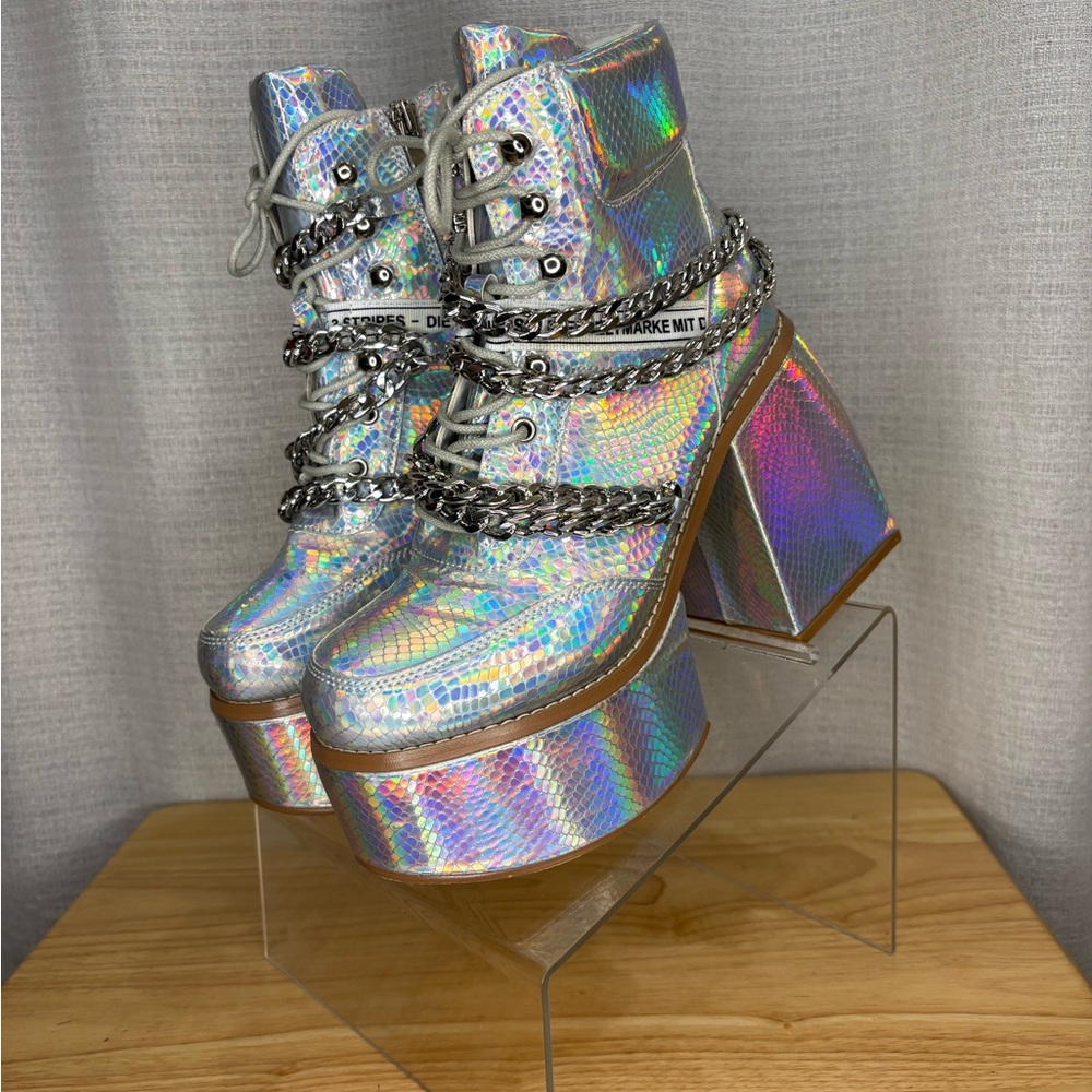 Holographic Platform Boots with Chains BRAND NEW - Picture 2 of 6